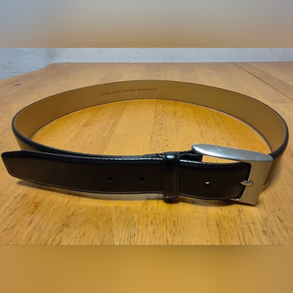 Black and Tan Leather Belt with‎ Silver Buckle